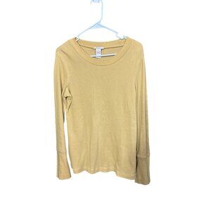 Sundance Mustard Yellow Long-Sleeve Waffle Knit Top W/ Velvet Button Cuff Accent